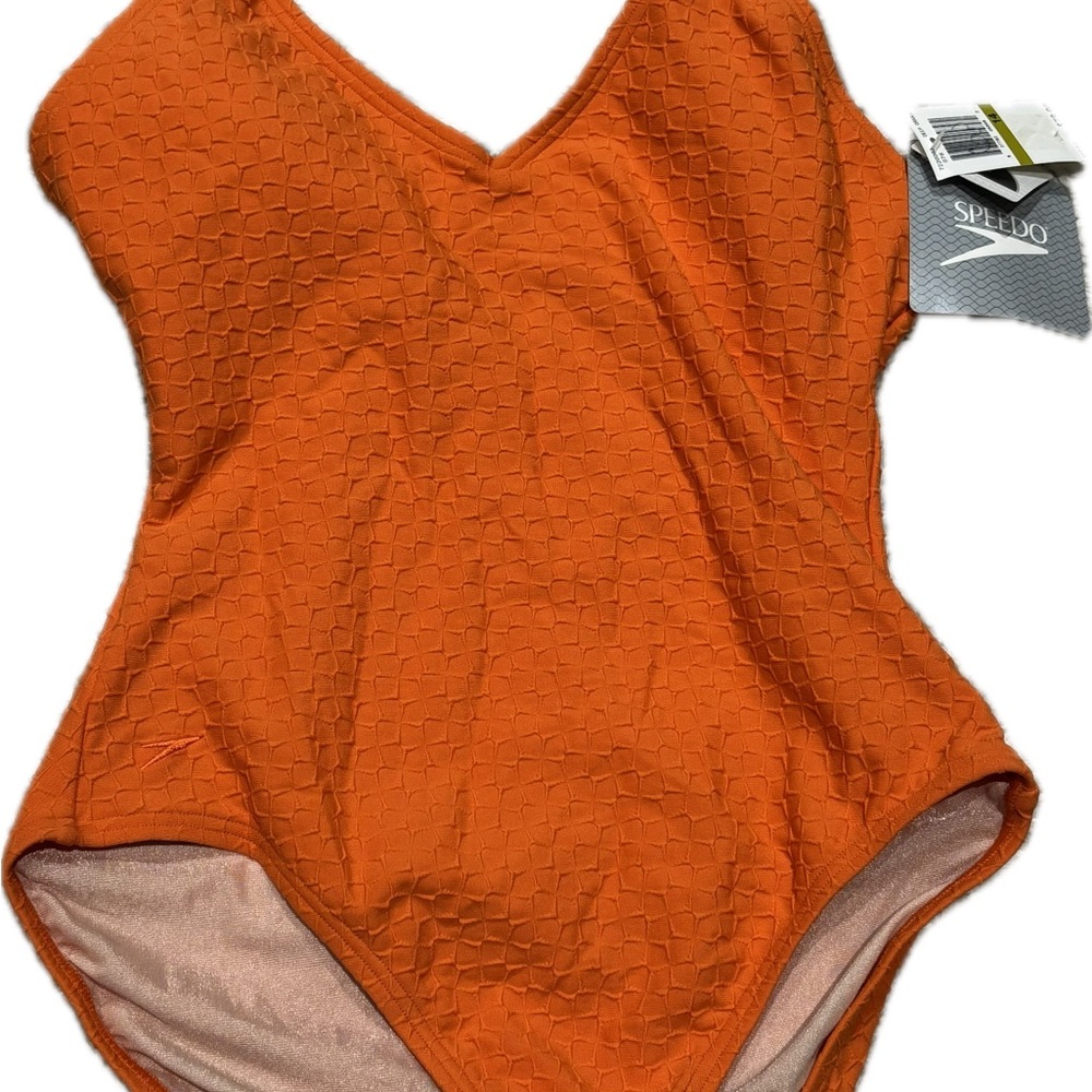 Speedo Orange Textured Swimsuit New with Tags Size 14 - Picture 3 of 16
